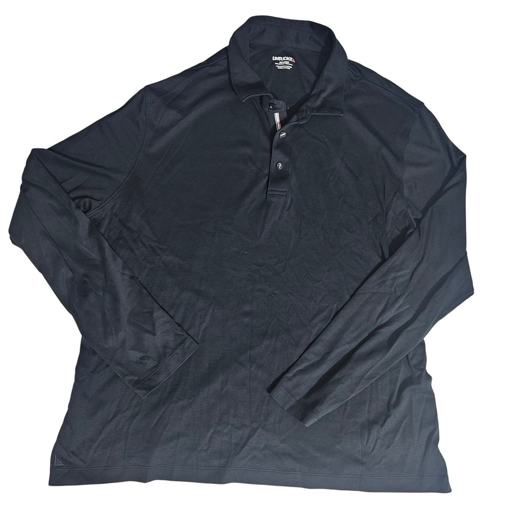 UNTUCKit Mens XXL Long Sleeve Polo Shirt Black Supima Cotton Wrinkle Free Top